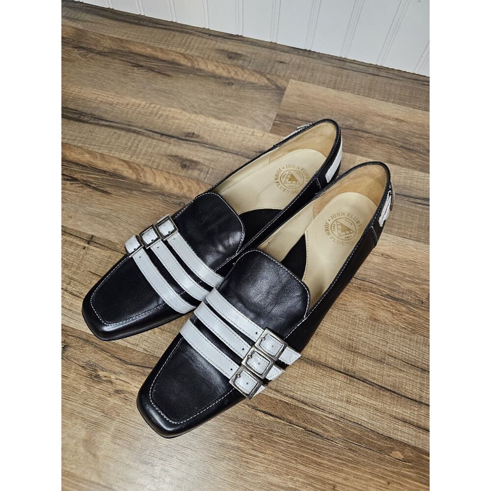 John Fluevog Black & White Leather Loafers Women's Size 10 Made in Portugal Rare - Picture 7 of 12
